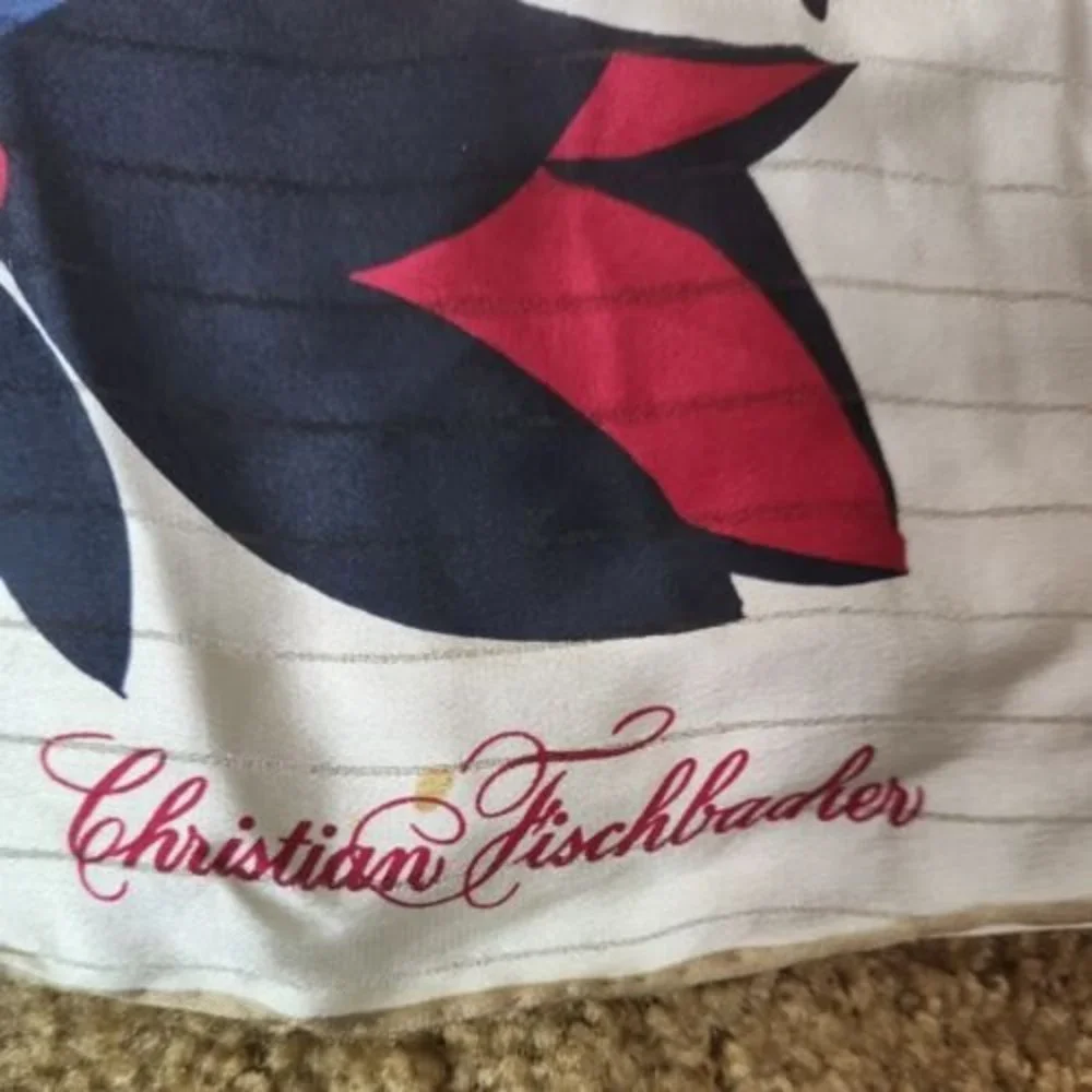 CHRISTIAN FISCHBACHER FLORAL  fruit soft bright colors‎ silk scarf 33×33